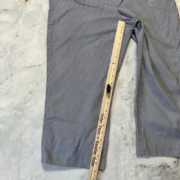 Talbots Pants Womens Size 14 Blue White Pinstripes Cotton Stretch Pocket Cropped - Picture 4 of 11